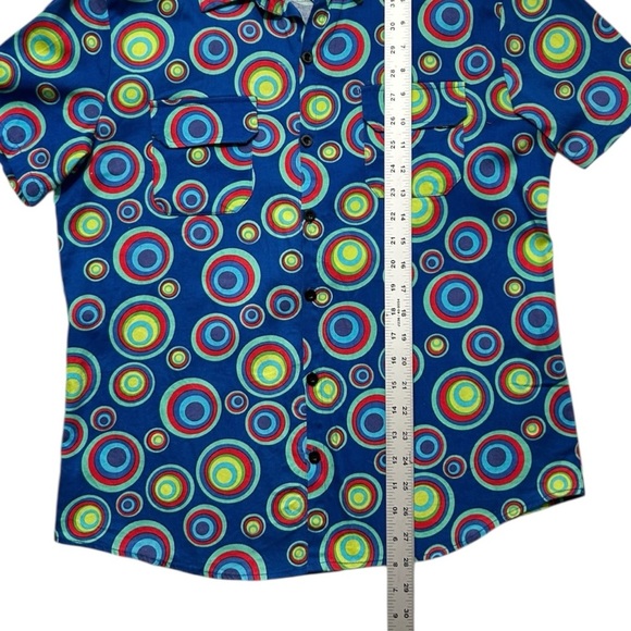 JOGAL Circle Pattern Short Sleeve Shirt sz L Casual Button Pockets Colorful Fun - Picture 4 of 8